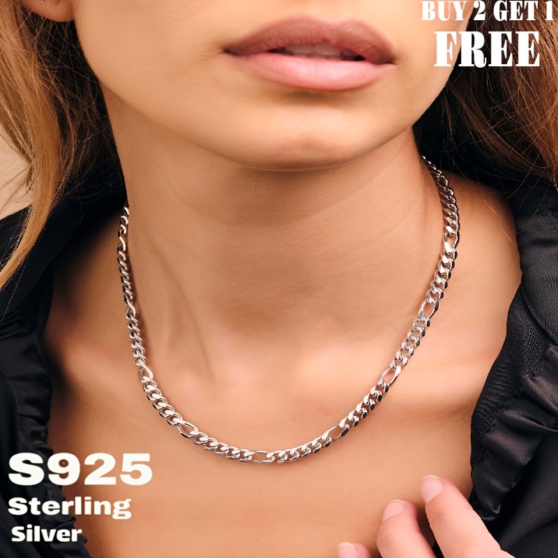Women's 925 Sterling Silver Figaro Chain Necklace, Retro Style